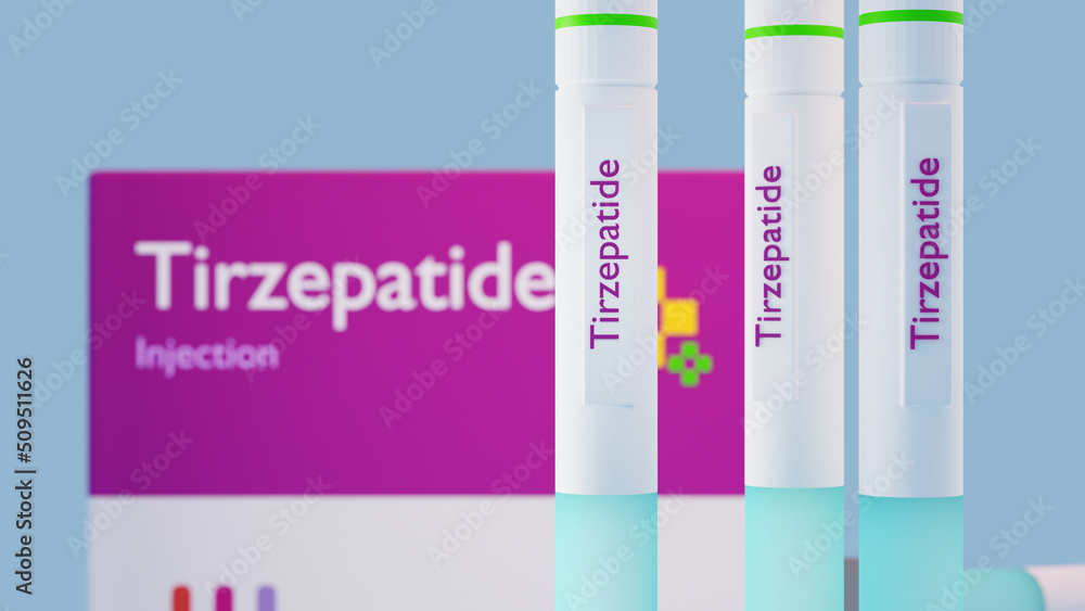 Tirzepatide for Type 2 diabetes, kit concept medical illustration, showing injection devices and