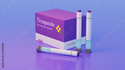 Cuadro en lienzo Tirzepatide for Type 2 diabetes, kit concept medical illustration, showing injec