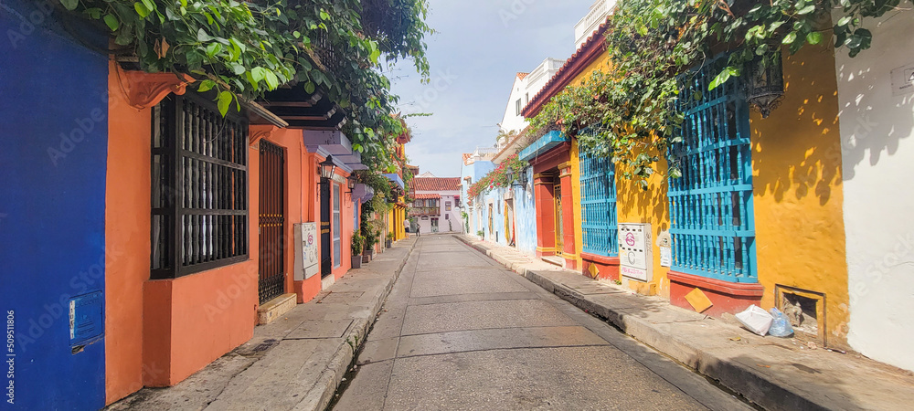 Fototapeta premium houses on the street - Cartagena, Colombia
