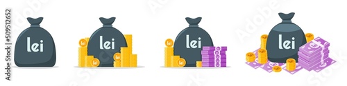 Romanian Leu Money Bag Icon Set