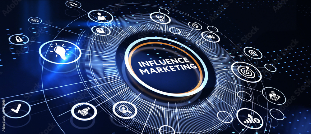 Fototapeta premium Influencer marketing concept. Business, Technology, Internet and network concept. 3d illustration