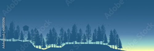 forest silhouette landscape flat design vector illustration good for web banner, ads banner, tourism banner, wallpaper, background template, and adventure design backdrop © FahrizalNurMuhammad