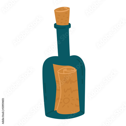 Message in the bottle icon in cartoon style. Isolated on white background. Pirates symbol vector illustration.