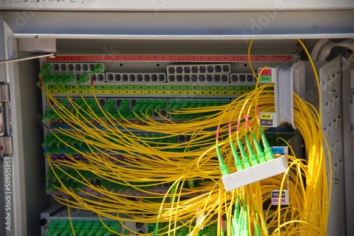 Shot of Cables inside a city box , concept of global communication