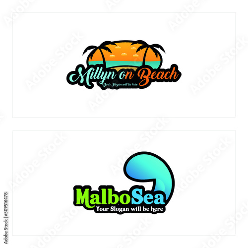 Vector illustration of travel agency tour sea beach logo design isolated on white background