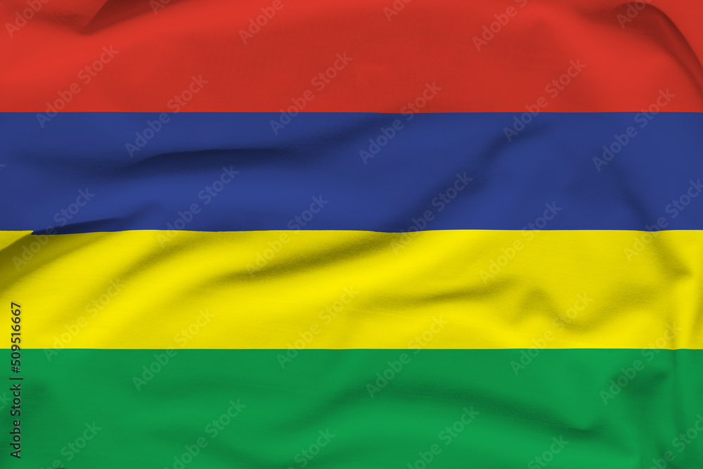 Fototapeta premium Mauritius national flag, folds and hard shadows on the canvas