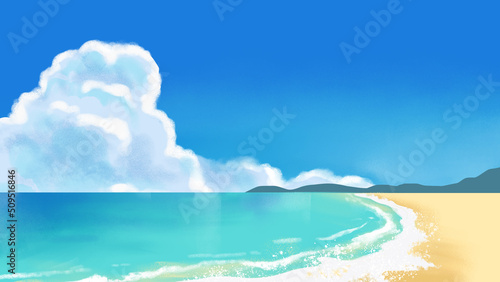 爽やかな真夏の海辺のイラスト