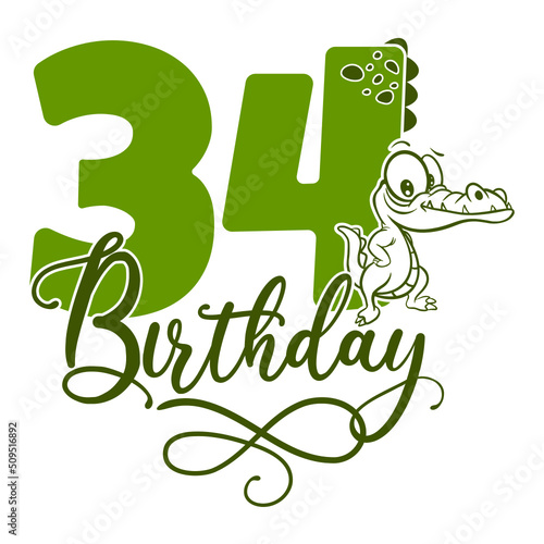 34, Number thirty four with crocodile cartoon character, Birthday Anniversary photo