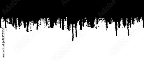 Abstract black paint dripping vector background. Black ink liquid drop wallpaper with spray paint, graffiti drips texture. Black and white dripping illustration design for decorative, street art.