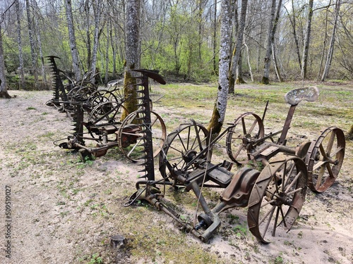 Old antique agricultural machinery reminds people of the past century when it was used