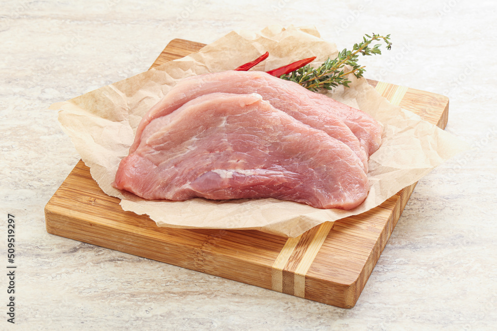 Raw pork schnitzel for roast