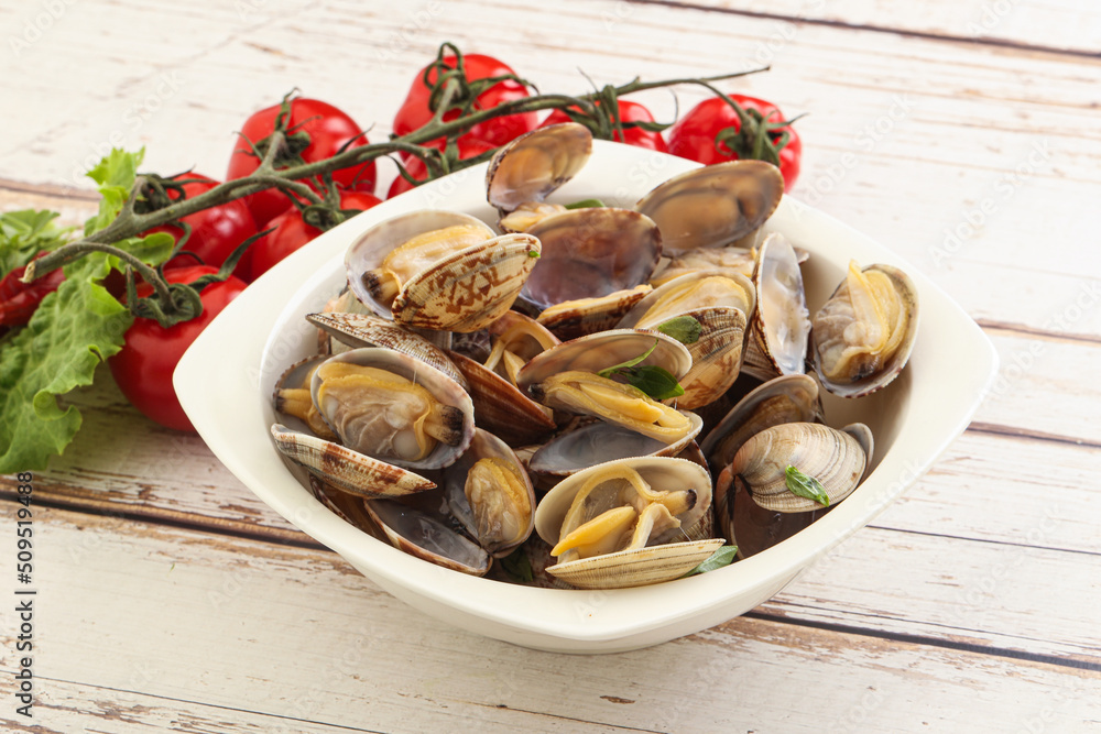 Vongole shellfish mollusc clem with butter Vongole shellfish mollusc clem with butter
