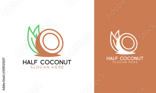 Half coconut logo with leaf vector and simple style