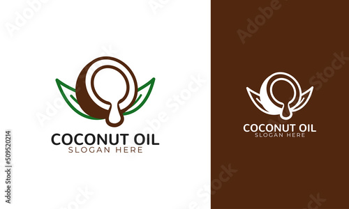 Coconut oil logo with leaf icon