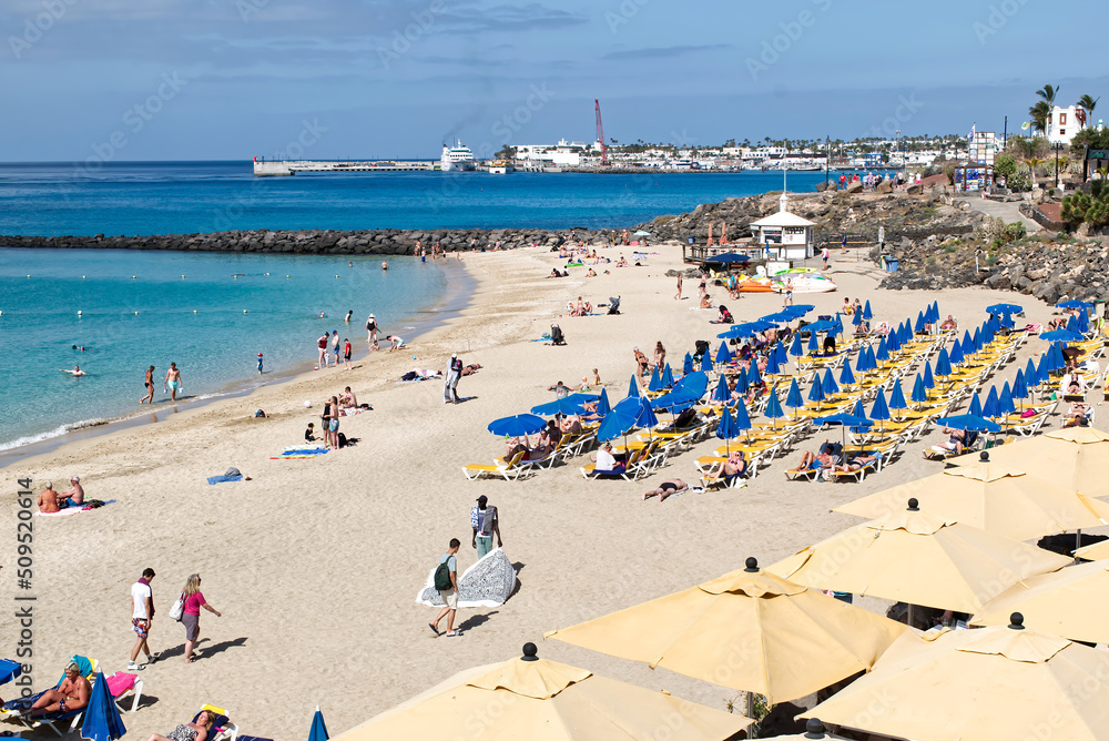 Beautiful sandy beach in the island of Lanzarote. Canary Islands, Spain