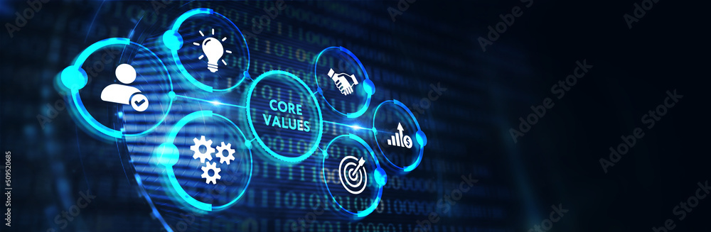 Business, Technology, Internet and network concept. Core values responsibility ethics goals company concept. 3d illustration Business, Technology, Internet and network concept. Core values responsibility ethics goals company concept. 3d illustration