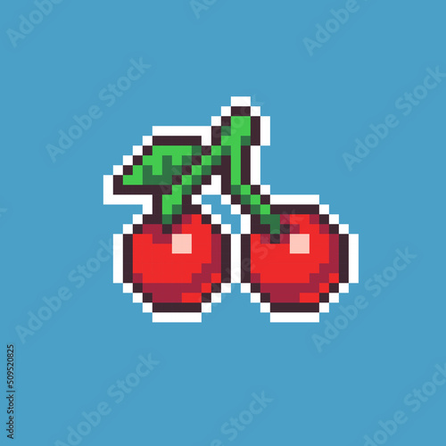 Editable vector cheery fruit icon pixel art illustration for game development, game asset, web asset, graphic design, and printed purpose. 