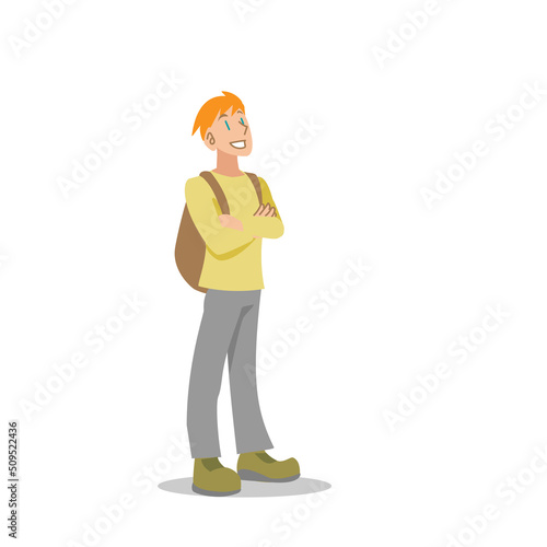 リュックを背負って旅行へ行く白人の少年