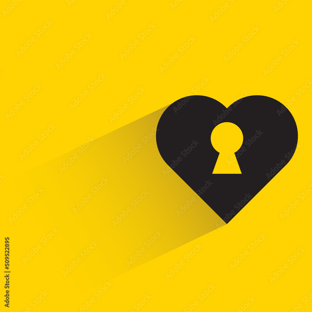 heart and keyhole icon with shadow on yellow background heart and keyhole icon with shadow on yellow background