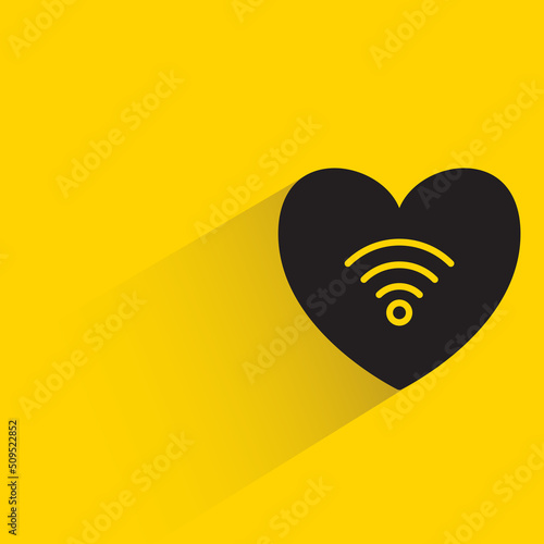 heart and wifi signal icon with shadow on yellow background