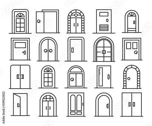 door icons set line vector illustration