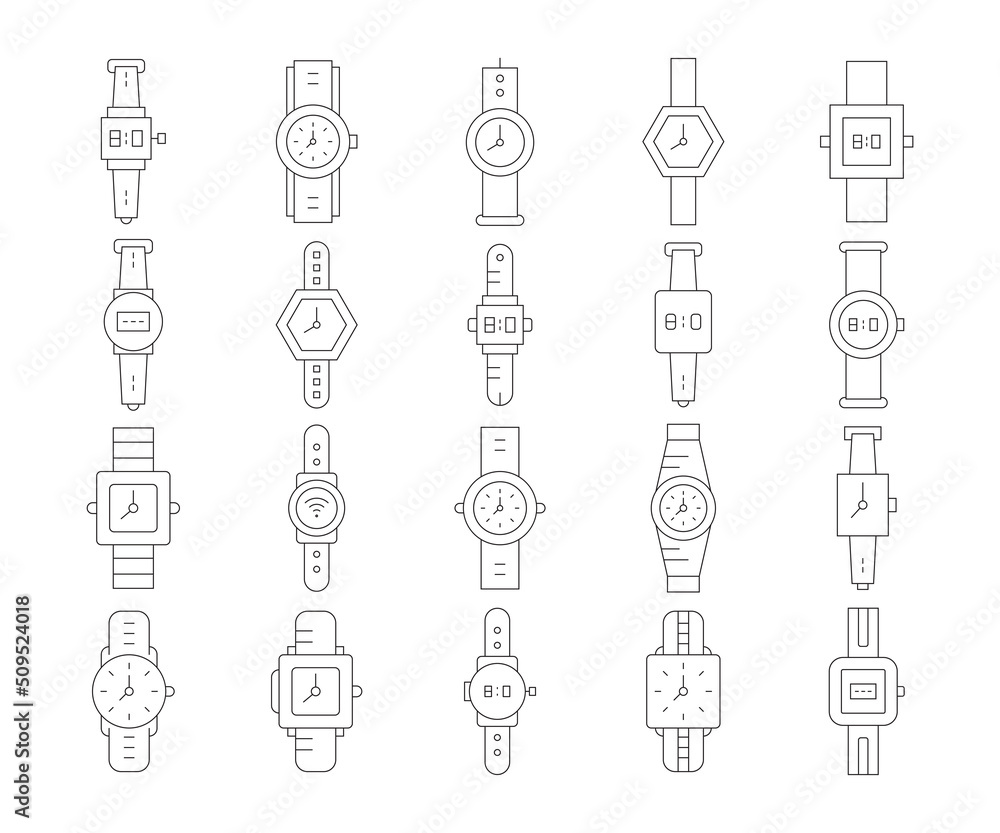 Fototapeta premium digital watch and smartwatch icons line vector illustration