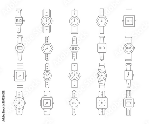 digital watch and smartwatch icons line vector illustration