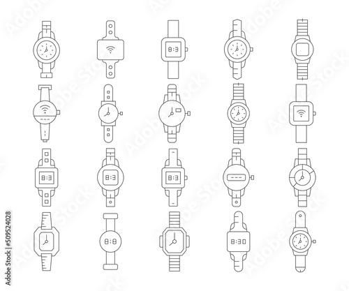 digital watch and smartwatch icons line vector illustration