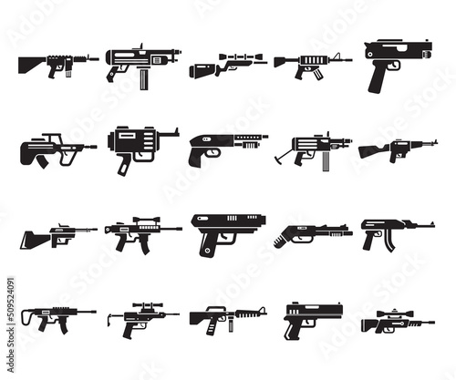 gun, rifle and submachine gun icons set vector illustration