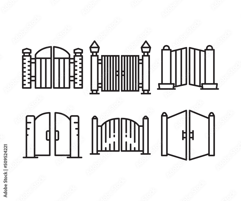 Obraz premium gate and fence icons set line vector illustration