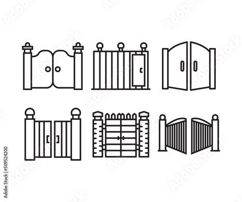 gate and fence icons set line vector illustration
