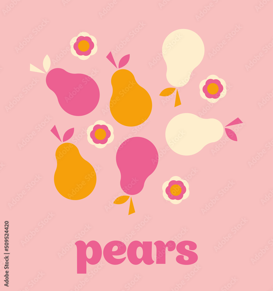 Pears set summer fruit seamless pattern