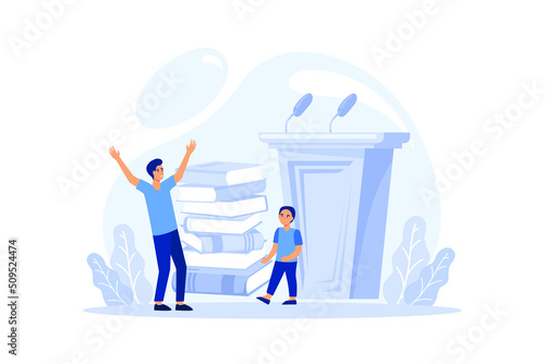 Rhetoric or elocution school class. Voice training and speech improvement. Public speaking and voice projection techniques. Isolated flat vector illustration