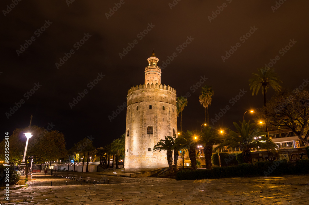 Torre del Oro, historical limestone Tower of Gold in Seville