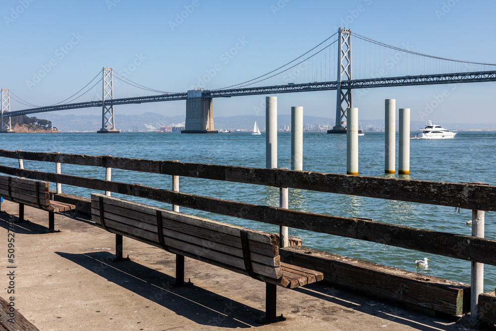 Waterfront with view of San Francisco - Oakland Bay Bridge. Waterfront with view of San Francisco - Oakland Bay Bridge.