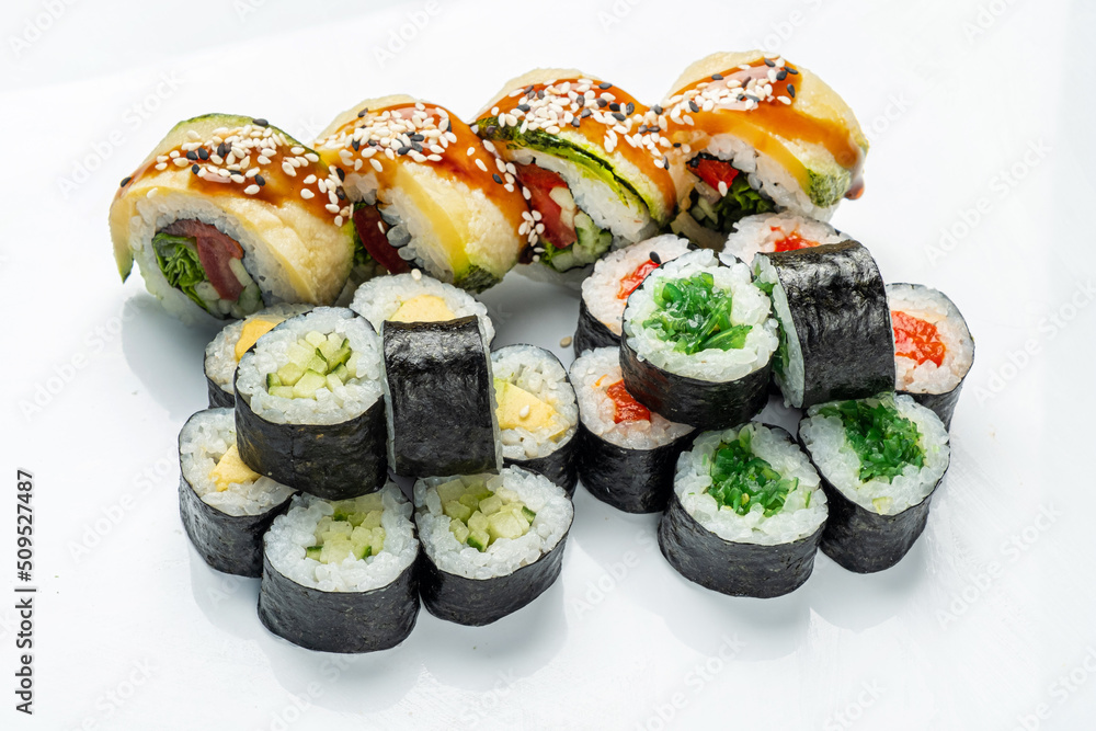 sushi set on the white sushi set on the white