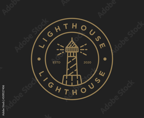 lighthouse Beacon emblem badge logo design vector illustration
