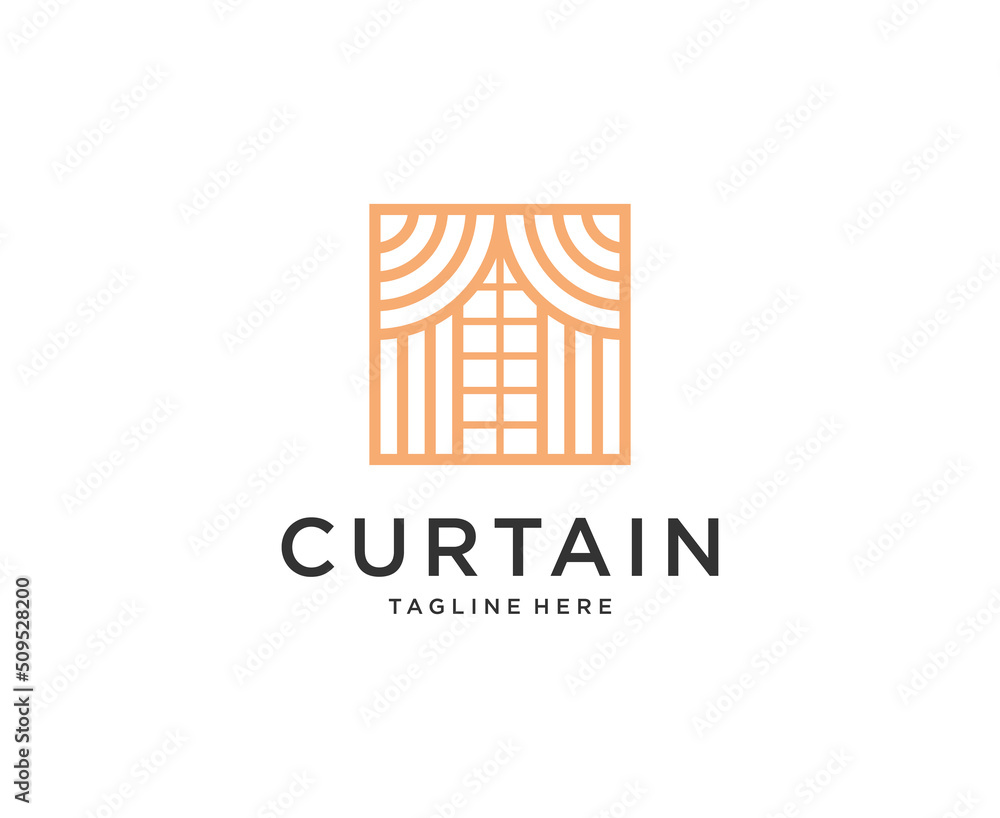 minimalist curtain logo design with line art vector template