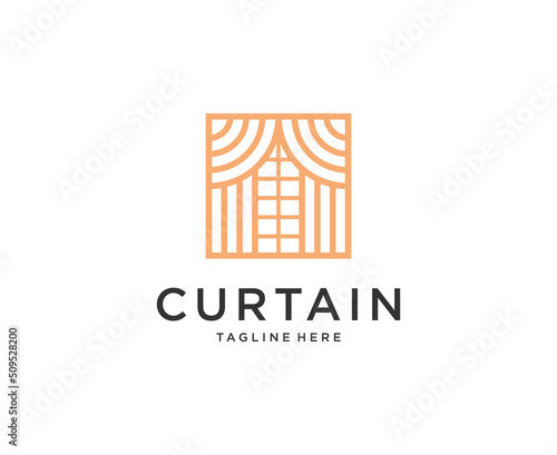 minimalist curtain logo design with line art vector template
