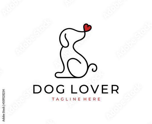 dog logo with heart dog line art logo design vector template