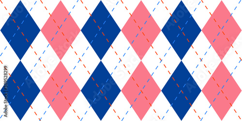 Seamless blue red and white argyle classic textile diamonds pattern vector