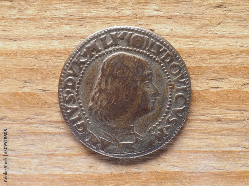 Ancient Milanese testone coin obverse showing Gian Galeazzo Mari photo