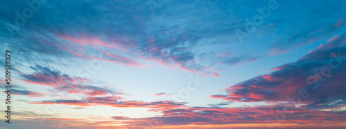 Fotografering Sunset sky background,Landscape blue sky with clouds nature concept for cover banner background