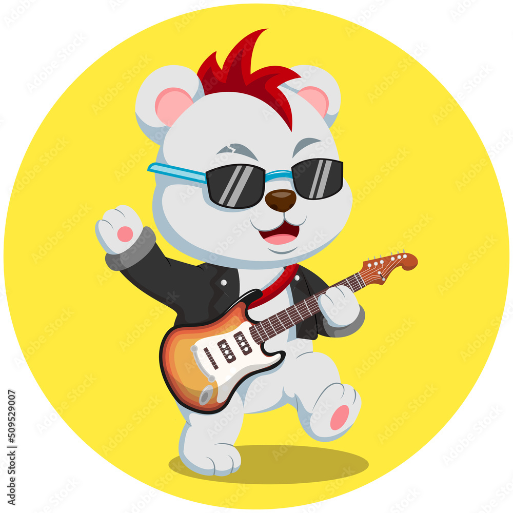 Cute cartoon rock star cat playing the guitar Cute cartoon rock star cat playing the guitar