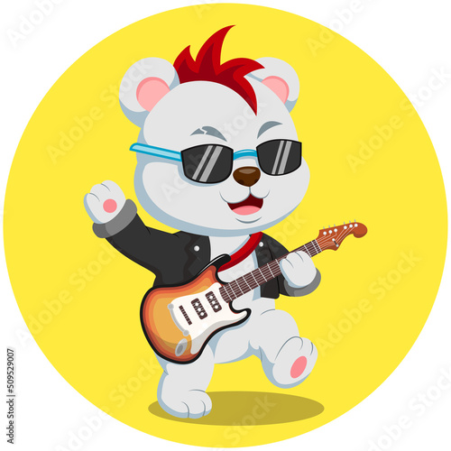 Cute cartoon rock star cat playing the guitar