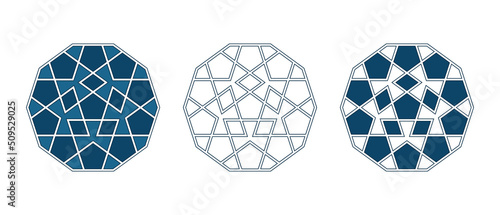 Set of Islamic traditional rosettes for greetings cards decoration and design isolated on white backgrounds. Vector illustration.