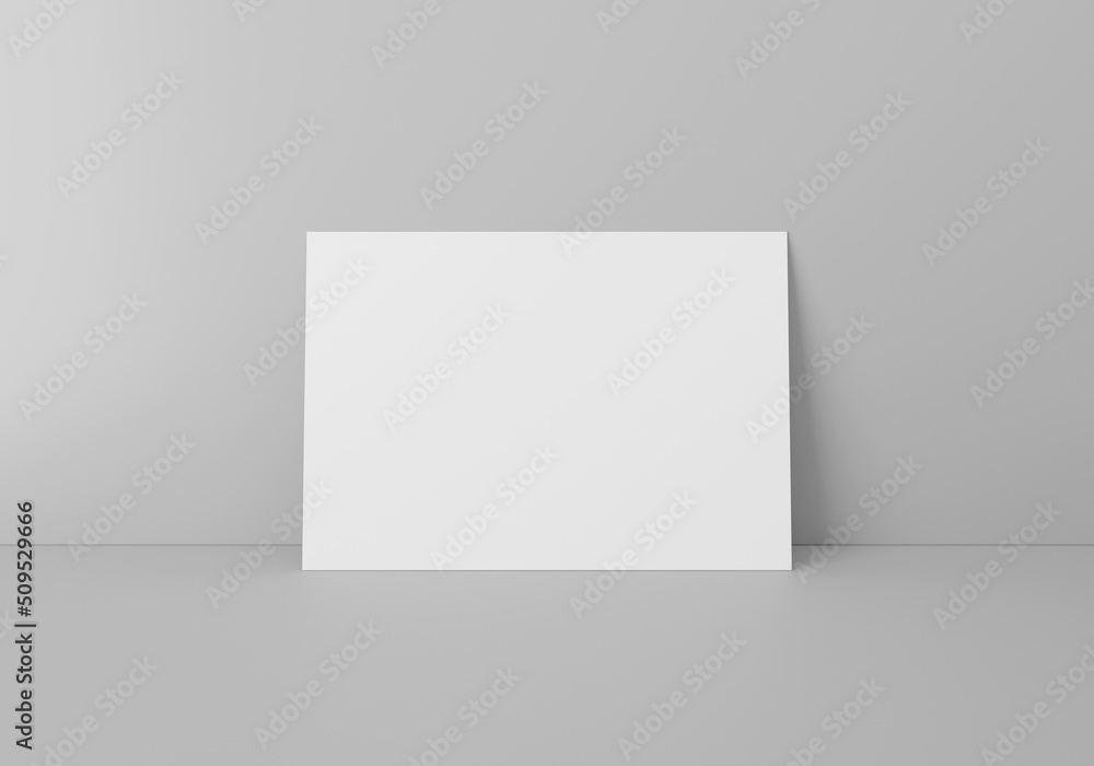 © grapestock - Empty white horizontal rectangle A4 paper sheet mockup on floor over grey wall, 3D rendering © grapestock - Empty white horizontal rectangle A4 paper sheet mockup on floor over grey wall, 3D rendering