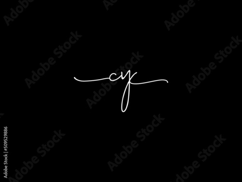 Signature CY Logo Icon, Creative Cy yc Signature Letter Slim Logo Image Vector For Luxury Brand photo