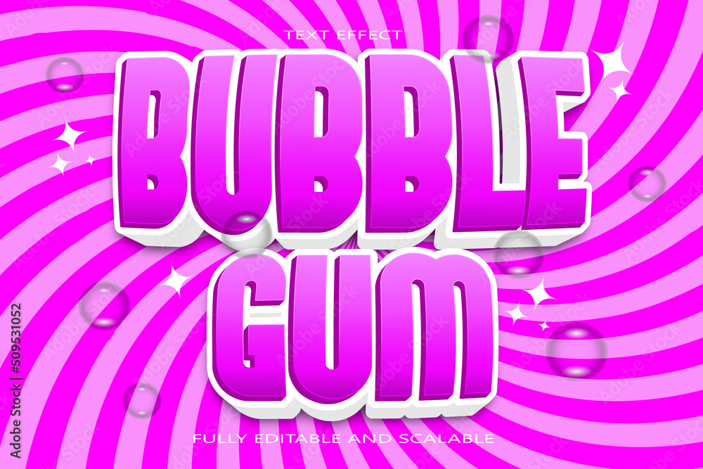 Bubble gum editable Text effect 3 dimension emboss modern style Bubble gum editable Text effect 3 dimension emboss modern style