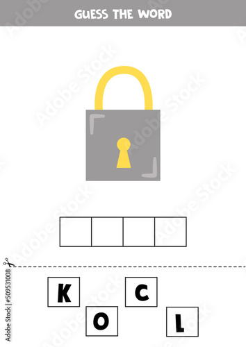 Spelling game for preschool kids. Iron lock.